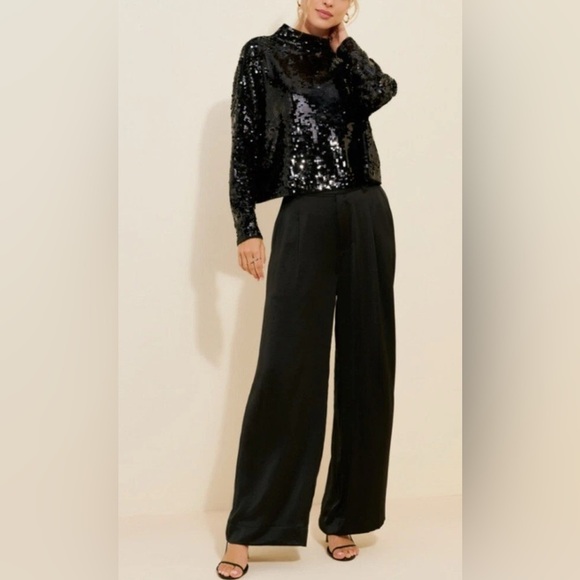 Anthropologie Alani Cashmere Mock Neck Sweater Sequin Edition Black Size XS New - Picture 7 of 10